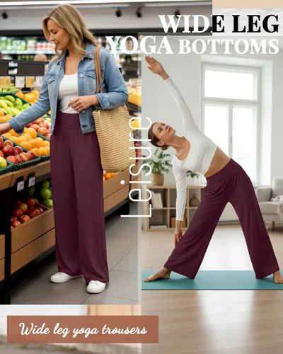 Miniatura 108 de Neer - Conjunto de 3 pantalones de yoga de pierna ancha para mujer - Pantalones deportivos cómodos, holgados, de cintura alta y casuales