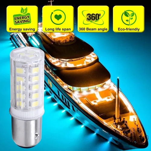 Miniatura 4 de HQRP Paquete de 2 bombillas LED BAY15d de repuesto para bombilla Ancor Marine 529340 529341 521158 521162 521166 529344 base de índice de contacto