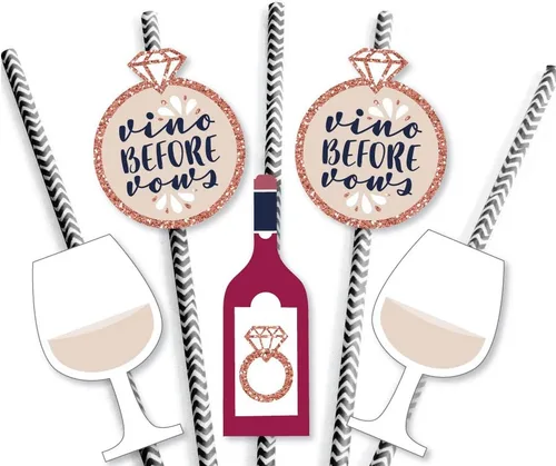 Miniatura 5 de Big Dot of Happiness Vino Before Vows - Decoración de paja de papel - Bodega despedida de soltera o despedida de soltera - Juego de 24