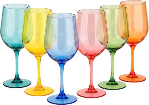 KX-WARE Copas de vino clásicas de acrílico multiusos, copas de vino de tallo de plástico de 19 onzas, juego de 6 multicolor
