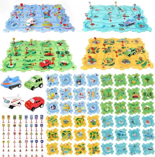 YOOYID Puzzle Racer - Juego de pistas de coche para niños, juguetes para niños de 3 a 5, juguetes para niños de 3, 4, 5, 6 años, juguetes para