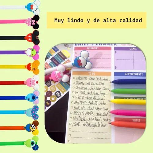Miniatura 6 de APQA Set de 10 bolígrafos con cabeza de ratón y orejas de personajes, bolígrafo retráctil de bola, lápices multicolores jumbo para autógrafos