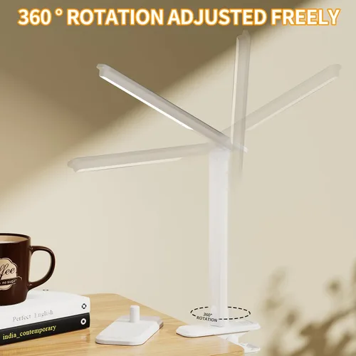 Miniatura 6 de Lámpara LED de escritorio, lámpara de mesa regulable, lámpara de lectura con clip y base intercambiables, 3 brillos regulables, pequeña lámpara