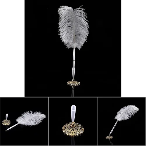 Miniatura 6 de Tyenaza Pluma de pluma de avestruz retro, pluma de firma de oficina, regalo de cumpleaños personalizado, pluma de avestruz, pluma de agua