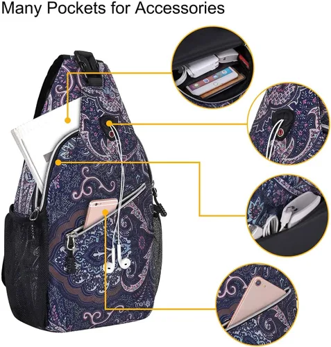 Miniatura 2 de MOSISO Mochila bandolera, bolsa de hombro cruzada con patrón de cuerda, bolsa de hombro cruzada de viaje, textura de tótem base azul marino