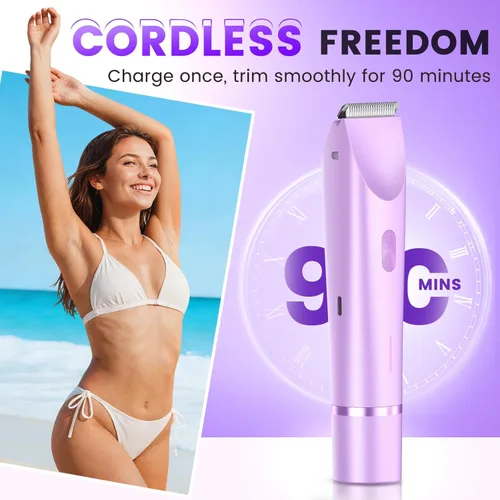 Miniatura 5 de Recortadora de bikini para mujer, maquinilla de afeitar eléctrica 2 en 1 con doble cabeza, IPX7 impermeable para cabello púbico, piernas, axilas