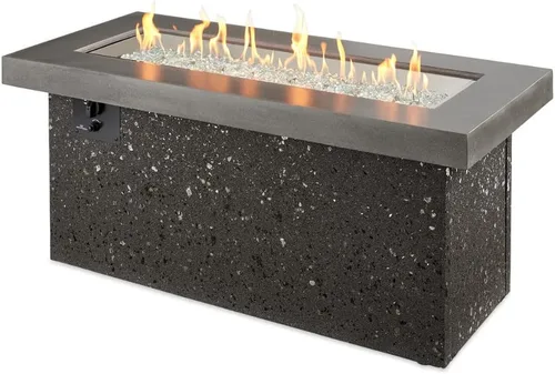 Miniatura 7 de Outdoor GreatRoom Co - Mesa para fogata de gas Key Largo para patio exterior, mesa rectangular de acero inoxidable de 48 pulgadas, base de estuco