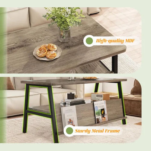 Miniatura 6 de GOODONE Mesa de centro de 2 niveles para sala de estar, mesa de centro pequeña con estante de almacenamiento y estantería, mesa central para sala