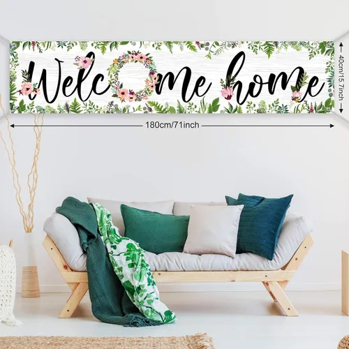 Miniatura 2 de Sumind Cartel de bienvenida a casa grande con cuerda para colgar en primavera, guirnalda de flores de primavera, telón de fondo para fiesta