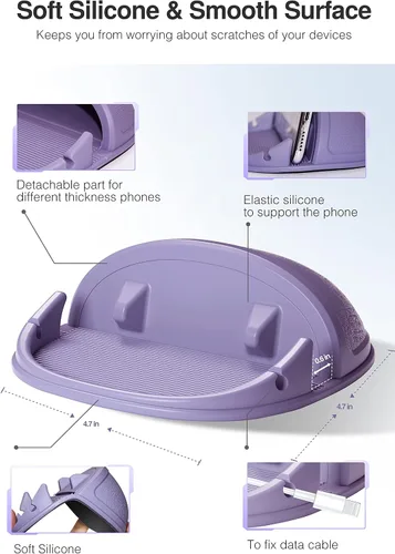 Miniatura 6 de Loncaster Soporte para teléfono de automóvil, color negro y morado, alfombrilla de silicona para varios tableros, soporte de teléfono antideslizante