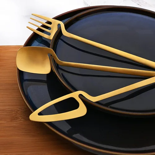Miniatura 2 de Juego de cubiertos dorados mate, 20 piezas de cubiertos de acero inoxidable 304 colgantes para 4, juego de utensilios de cocina con acabado Oro