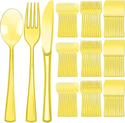 Miniatura 15 de Minatee Juego de 150 piezas de cubiertos desechables de plástico, cubiertos de plata resistentes, juego de utensilios 50 tenedores, 50 cuchillos, 50