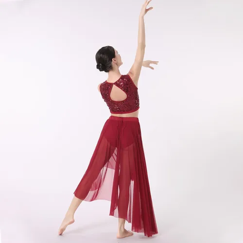 Miniatura 2 de Vestido de baile con lentejuelas brillantes, sin mangas, 2 piezas, vestido de baile floral, malla de encaje, falda de tul dividida con pantalones