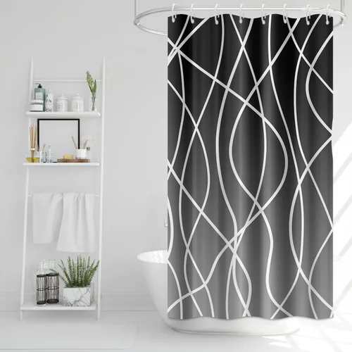 Miniatura 67 de Cortina de ducha pequeña a rayas gris claro degradado para baño, 36 x 72 pulgadas, juego de cortina de ducha geométrica para cabina de RV