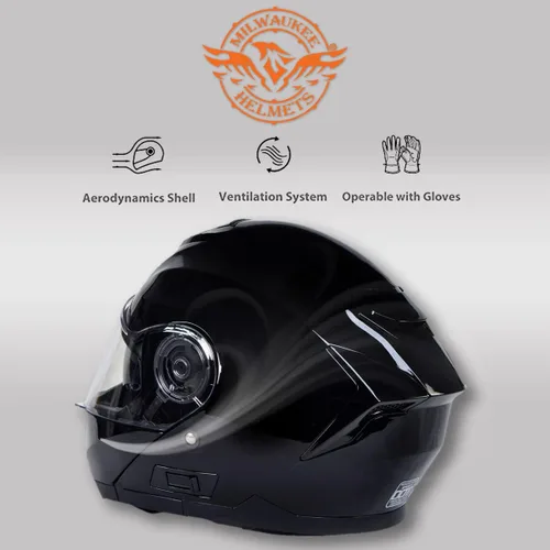 Miniatura 6 de Milwaukee Helmets MPH9815DOT Breeze - Casco modular de motocicleta avanzado negro brillante con visera desplegable