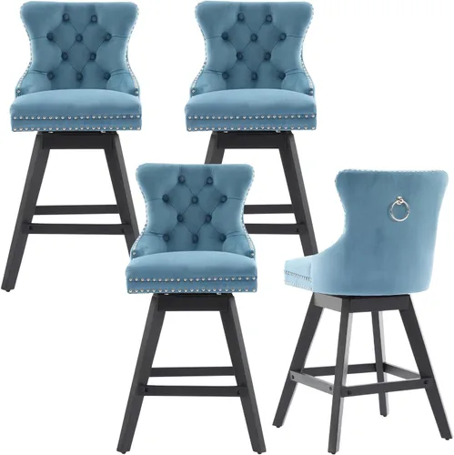 Miniatura 29 de cinkehome Juego de 2 taburetes de bar giratorios de altura de mostrador, taburetes de bar tapizados de terciopelo con respaldo, sillas de bar