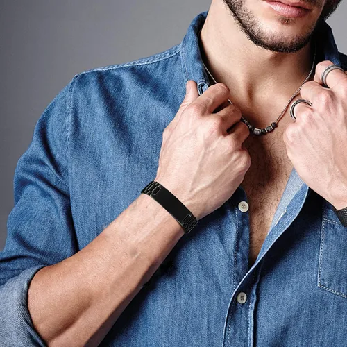 Miniatura 2 de VNOX Correa de reloj masculina de acero inoxidable, pulsera de eslabones personalizada, regalo de joyería para hombres, papá, padre, marido, novio