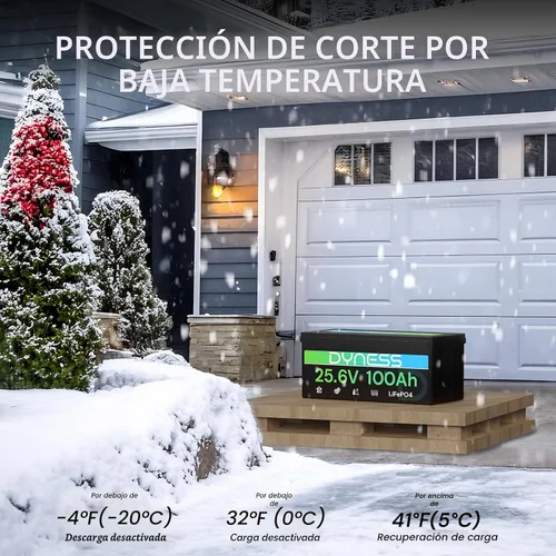 Miniatura 5 de Dyness Batería LiFePO4 de 24 V 100 Ah, batería de litio de 25.6 V con potencia de 2560 Wh, BMS integrado de 100 A con protección a baja temperatura