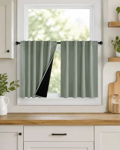 Miniatura 21 de PONY DANCE Cortinas opacas 100% cortas de 24 pulgadas de largo, medias cortinas con aislamiento térmico para ventanas pequeñas con parte trasera