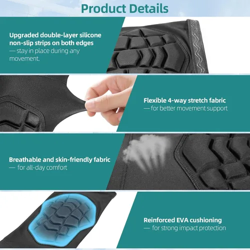 Miniatura 2 de Rodilleras de voleibol, transpirables, protección profesional, rodilleras acolchadas para hombres, mujeres, jóvenes, adultos, niñas, niños, Negro