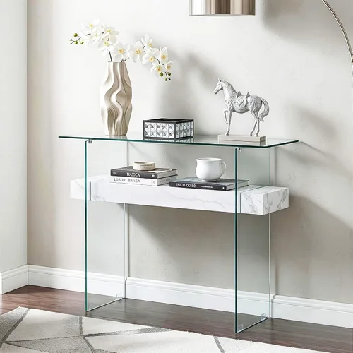 Miniatura 2 de ivinta Mesa de entrada de vidrio con almacenamiento, mesa consola moderna de 39.4 pulgadas para sala de estar, vestíbulo, pasillo, dormitorio 5101
