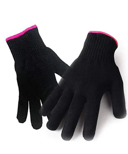 Miniatura 6 de AFT90 Guante resistente al calor para peinar el cabello, rizador, plancha plana y rizador, negro, borde rosa, 1 pieza