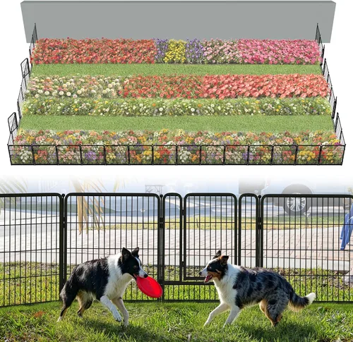 Miniatura 20 de FXW - Valla de jardín metálica y resistente para exteriores, barrera para perros y conejos, fácil instalación, negro, 24 pulgadas de alto x 11.1