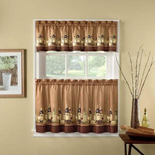 Juego de cortinas para la cocina CHF con diseño de vinos Marrón