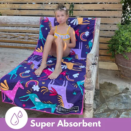 Miniatura 4 de ECCOSOPHY Toallas de playa y bolsa de microfibra para niños de 60 x 30 pulgadas para niñas y niños - Toallas de piscina de secado rápido - Manta