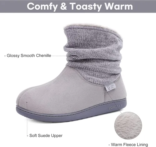 Miniatura 6 de Longbay Pantuflas de punto de chenilla cálidas para mujer de espuma viscoelástica cómodas de gamuza esponjosas de espuma viscoelástica botas de casa