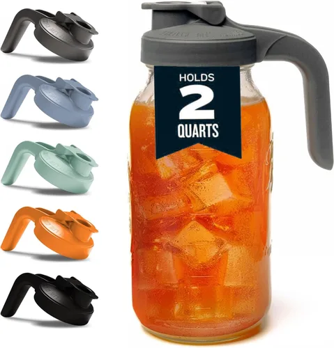 Miniatura 9 de County Line Kitchen Jarra de Vidrio Tipo Mason con Tapa - Boca Ancha, 2 Cuartos de Galón (64 oz) - Resistente, A Prueba de Fugas - Jarra para Té