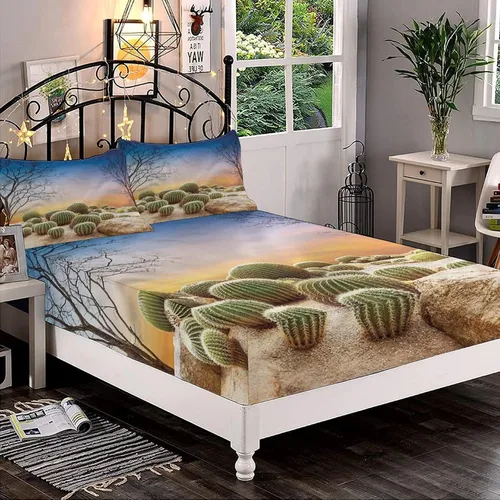 Miniatura 59 de Juego de sábanas decorativas tamaño individual XL, juego de sábanas bajeras con bolsillos profundos de cactus y 2 fundas de almohada