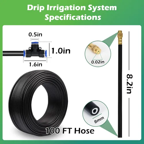 Miniatura 4 de Drip Irrigation System Kit 100 FT with 32 Nozzles, 360° Adjustable Bendable Garden Watering Misting System for Greenhouse, Yard, Lawn, Plant