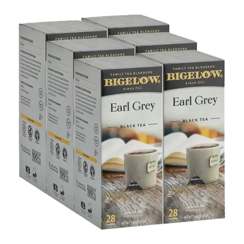 Bigelow Earl Grey - Bolsas de té de 28 unidades (paquete de 6) bolsas de té negro con aceite de bergamota, totalmente naturales, sin gluten, ricas