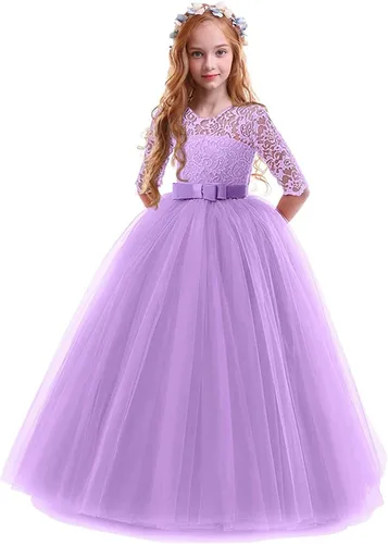 Miniatura 2 de Vestidos de punto de manga larga para niña pequeña, vestidos de princesa tutú de malla de encaje