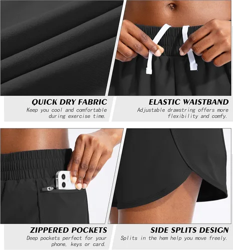Miniatura 4 de Soothfeel - Pantalones cortos para correr para mujer con bolsillos con cremallera, cintura alta, pantalones cortos de entrenamiento para gimnasio