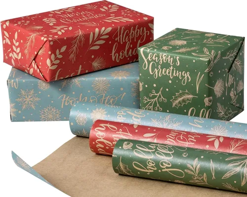 Miniatura 17 de RUSPEPA - Rollos de papel de regalo de Navidad - Mini rollo - 17 pulgadas x 10 pies por rollo, total de 3 rollos - Diseño de renos y copos de nieve