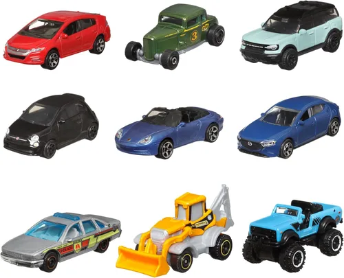 Miniatura 5 de Matchbox Paquete de 9 autos de juguete fundidos a presión a escala 1:64, camiones de construcción o basura, vehículos de rescate o aviones