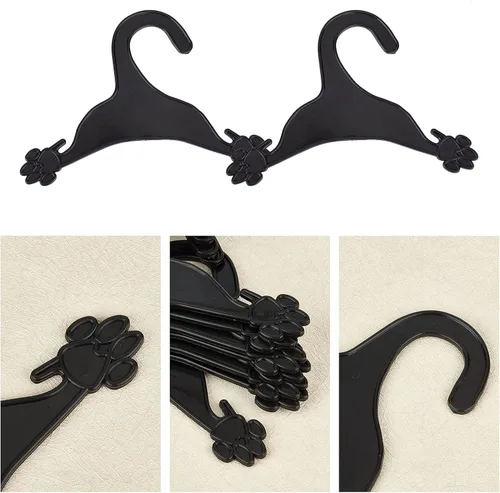 Miniatura 4 de AHANDMAKER Paquete de 20 perchas para ropa para mascotas, 7 pulgadas de ancho, color negro, lindo plástico, flexible, fuerte, con estampado de 6.9 x
