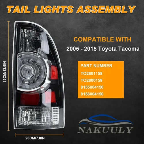 Miniatura 2 de Conjunto de luz trasera compatible con Tacoma Pickup 2005-2015 para conductor y pasajero, luces traseras LED, conjunto de señal de freno con Carcasa