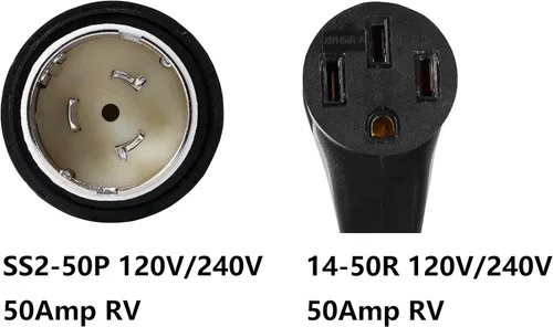 Miniatura 2 de ONETAK NEMA SS2-50P a 14-50R 120V/240V 50 Amp Marine Shore Twist Lock Enchufe macho a 4 clavijas hembra Receptáculo Generador Soldador Secador RV