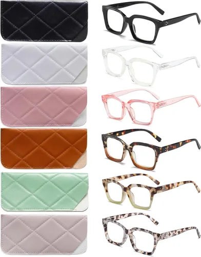 Miniatura 7 de Lentes de lectura cuadrados de estilo moderno con bisagra de resorte, bloqueo de luz azul para hombres y mujeres