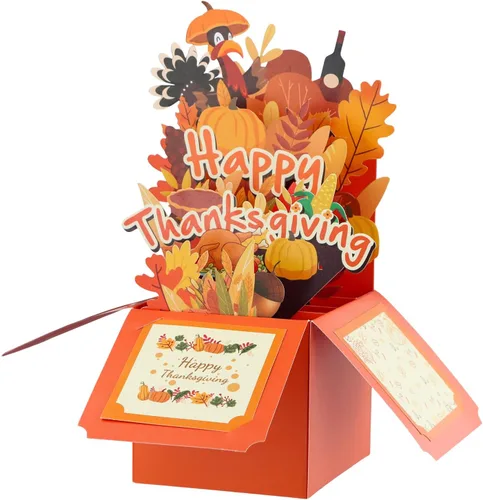 Miniatura 10 de D4DREAM Tarjeta musical de Acción de Gracias con luz, tarjetas y sobres de Acción de Gracias 3D para adultos, niños, novio, novia, decoración