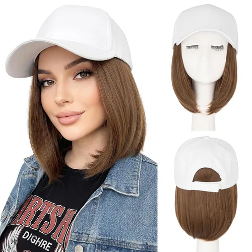 Miniatura 44 de SEGO Gorra de béisbol con extensiones de cabello para mujer, resistente al calor, sintético, 6 pulgadas, ajustable, corta, recta, peluca de repuesto