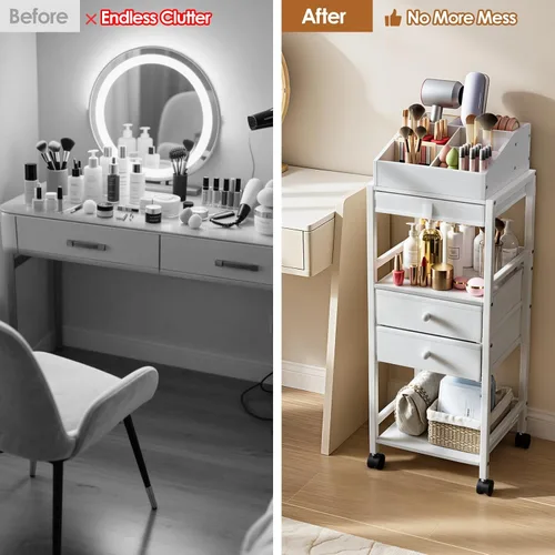 Miniatura 4 de Luxspire Carrito organizador de maquillaje, organizadores de cuidado de la piel de piso, almacenamiento de maquillaje con cajones, organizador
