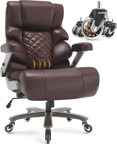 Miniatura 13 de VUZI Silla de oficina grande y alta de 700 libras - Silla grande para computadora con soporte lumbar ajustable, brazos plegables 3D, ruedas