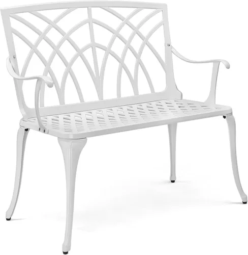 Miniatura 9 de VINGLI Banco de metal para exteriores de 38 pulgadas, banco de jardín de aluminio fundido, silla de orquídea con acabado antiguo resistente a