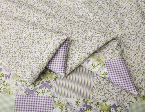 Miniatura 5 de Chezmoi Collection Daisy - Juego de edredón de retazos estampados de 3 piezas, diseño de mariposas moradas, caramelo botánico a cuadros, ropa
