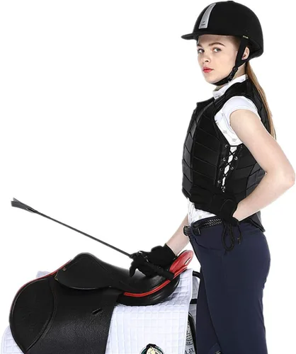Miniatura 8 de Chaleco ecuestre de seguridad profesional EVA acolchado equitación chaleco unisex negro cremallera protector engranaje chaleco