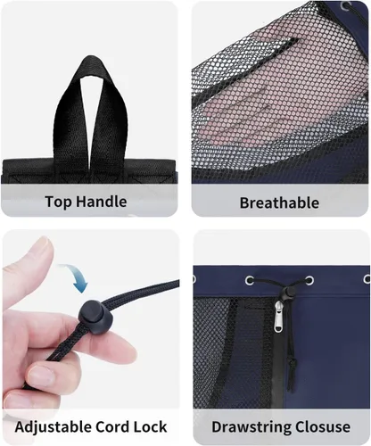 Miniatura 8 de WANDF Mochila de Malla con Cordón para Natación, con Bolsillo para Artículos Húmedos, para Natación, Gimnasio y Equipo de Entrenamiento Azul oscuro